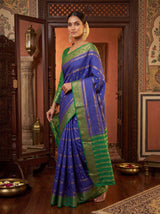 MIMOSA Royal Blue Mysore Silk Crepe Saree — pose 5 styling detail