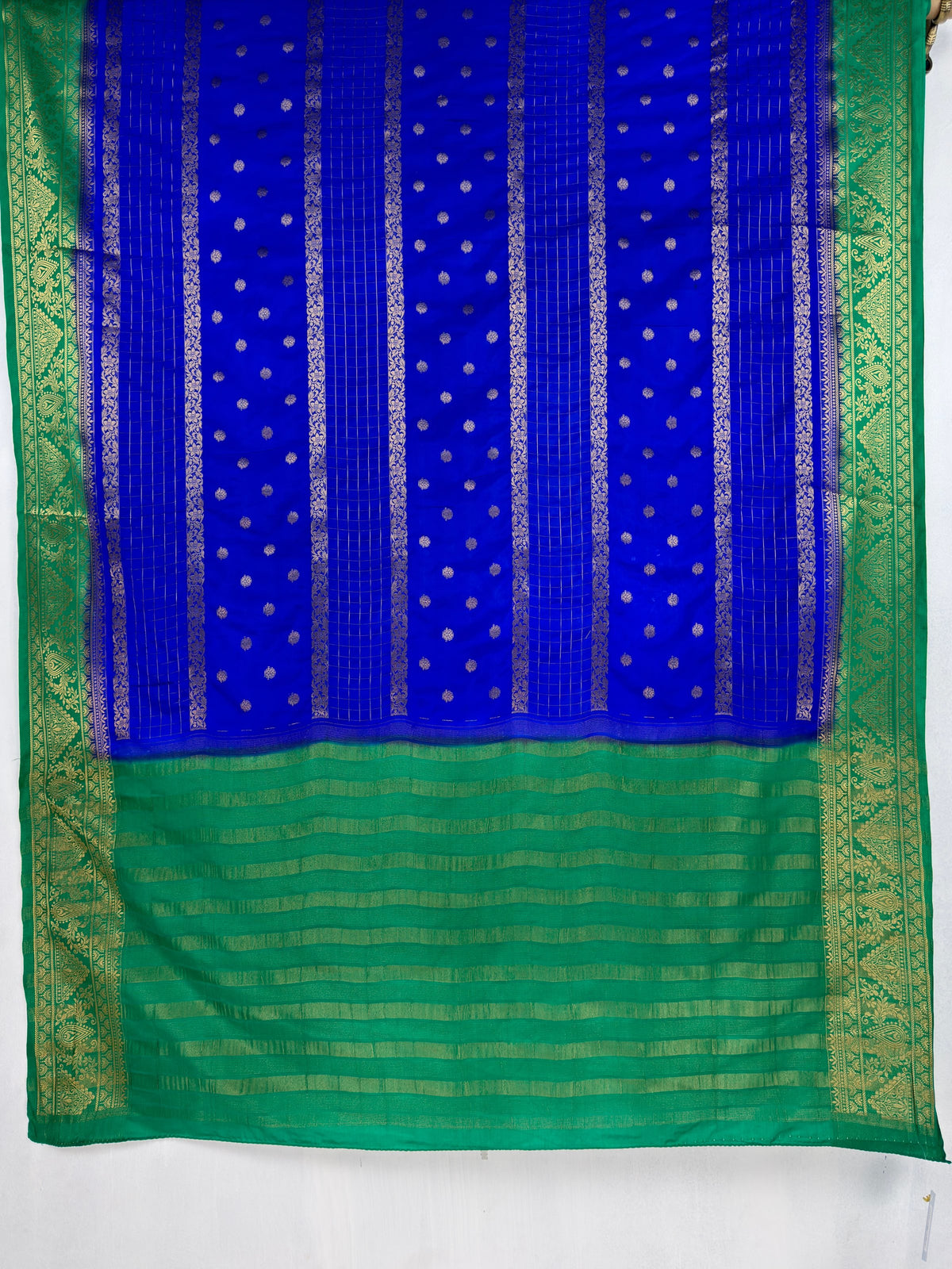 MIMOSA Royal Blue Mysore Silk Crepe Saree — pallu and zari work detail