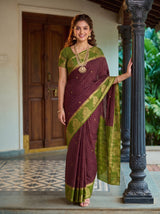 MIMOSA Chocolate Mysore Silk Crepe Saree — pose 10 styling detail