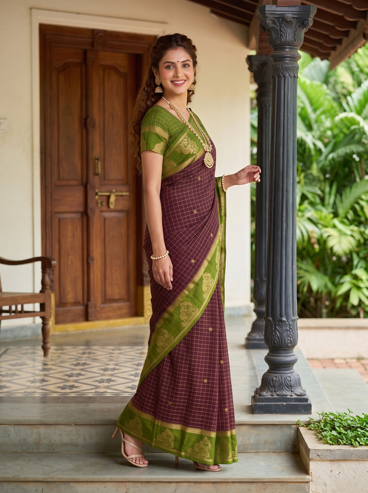 MIMOSA Chocolate Mysore Silk Crepe Saree — Saree shot of pallu and body