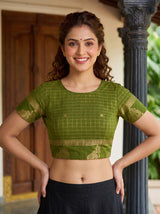 MIMOSA Chocolate Mysore Silk Crepe Saree — blouse close-up