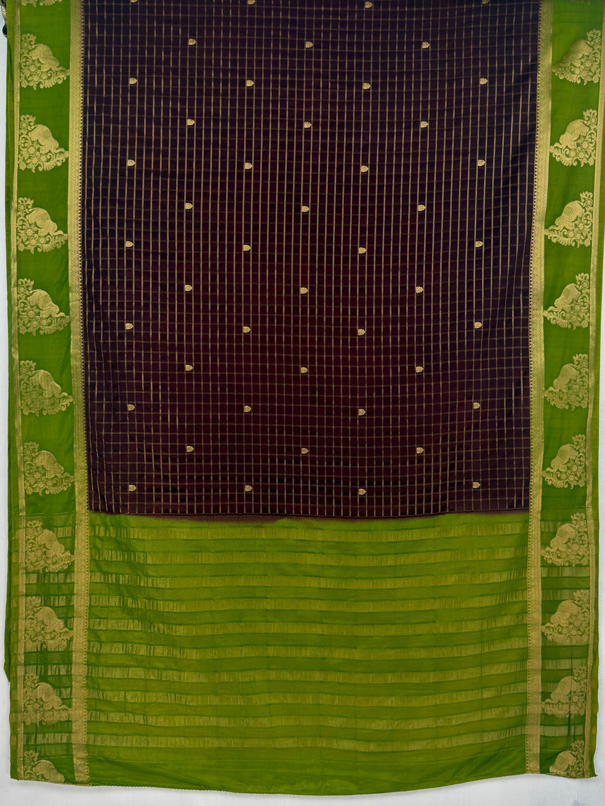 MIMOSA Chocolate Mysore Silk Crepe Saree — pallu and zari work detail