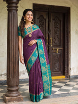 MIMOSA Jamun Mysore Silk Crepe Saree — Saree shot of pallu and body