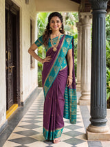 MIMOSA Jamun Mysore Silk Crepe Saree — Model smiling showing jewellery