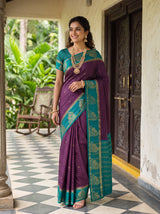 MIMOSA Jamun Mysore Silk Crepe Saree — Model showing saree details
