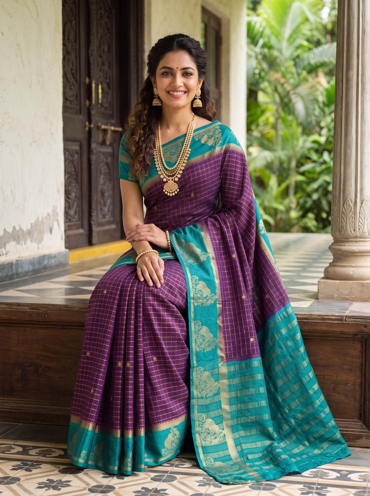 MIMOSA Jamun Mysore Silk Crepe Saree — Model showing lower drape