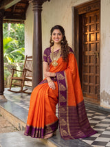 MIMOSA Orange Mysore Silk Crepe Saree — Saree shot of pallu and body