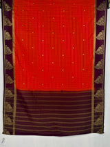 MIMOSA Orange Mysore Silk Crepe Saree — pallu and zari work detail