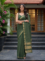 MIMOSA Bottle Green Mysore Silk Crepe Saree — Model lifestyle pose