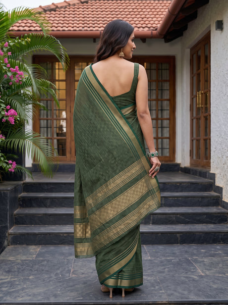 MIMOSA Bottle Green Mysore Silk Crepe Saree — Saree shot with pallu and body detail