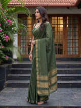MIMOSA Bottle Green Mysore Silk Crepe Saree — pose 3 styling detail