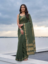 MIMOSA Bottle Green Mysore Silk Crepe Saree — pose 5 styling detail