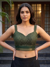 MIMOSA Bottle Green Mysore Silk Crepe Saree — blouse close-up