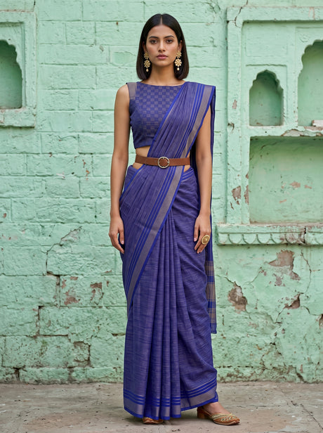 MIMOSA Royal Blue Mysore Silk Crepe Saree — Model lifestyle pose