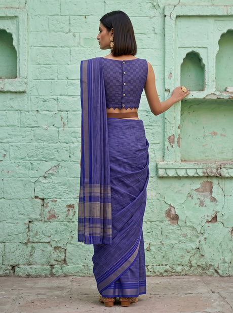 MIMOSA Royal Blue Mysore Silk Crepe Saree — Saree shot with pallu and body detail