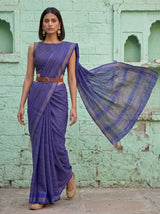MIMOSA Royal Blue Mysore Silk Crepe Saree — pose 6 styling detail