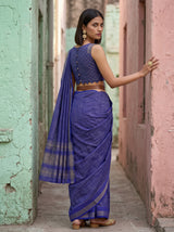 MIMOSA Royal Blue Mysore Silk Crepe Saree — pose 7 styling detail