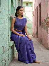 MIMOSA Royal Blue Mysore Silk Crepe Saree — pose 8 styling detail