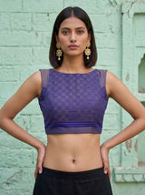 MIMOSA Royal Blue Mysore Silk Crepe Saree — blouse close-up