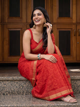 MIMOSA Red Mysore Silk Crepe Saree — pose 10 styling detail