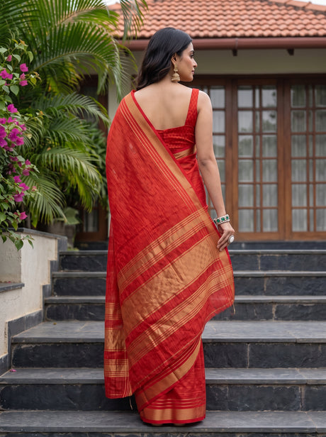 MIMOSA Red Mysore Silk Crepe Saree — Saree shot with pallu and body detail