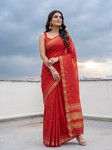 MIMOSA Red Mysore Silk Crepe Saree — pose 5 styling detail