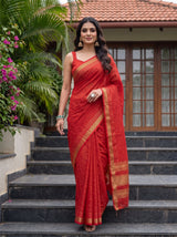 MIMOSA Red Mysore Silk Crepe Saree — pose 6 styling detail