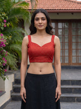 MIMOSA Red Mysore Silk Crepe Saree — blouse close-up