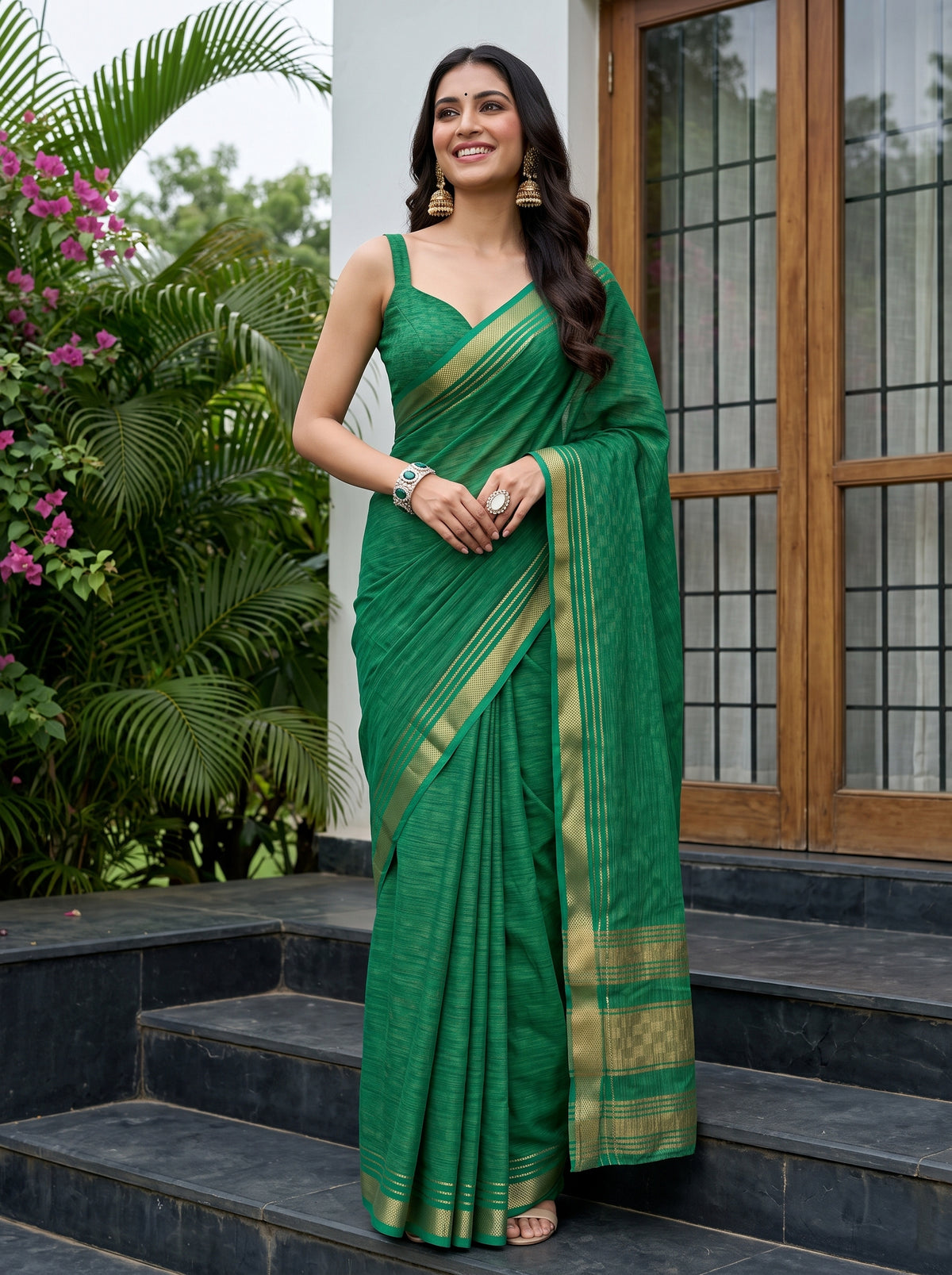 MIMOSA Rama Mysore Silk Crepe Saree — Model lifestyle pose