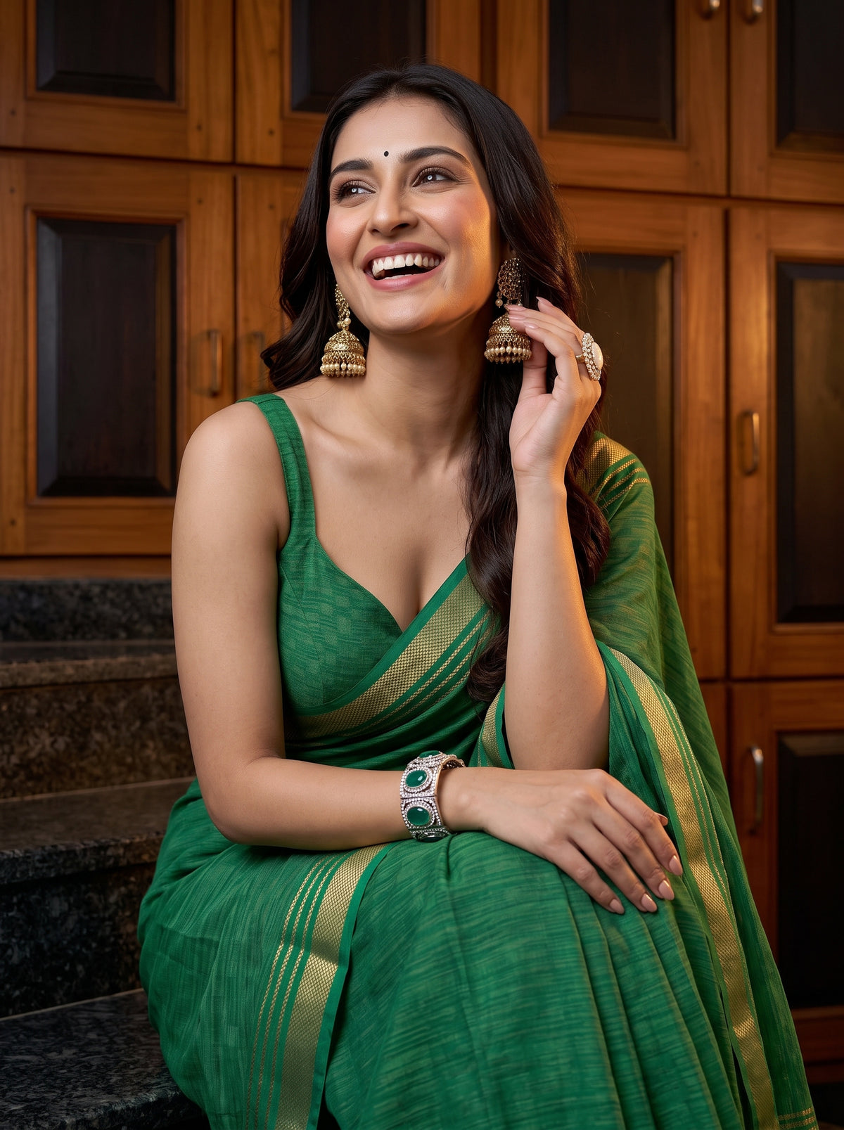 MIMOSA Rama Mysore Silk Crepe Saree — pose 10 styling detail