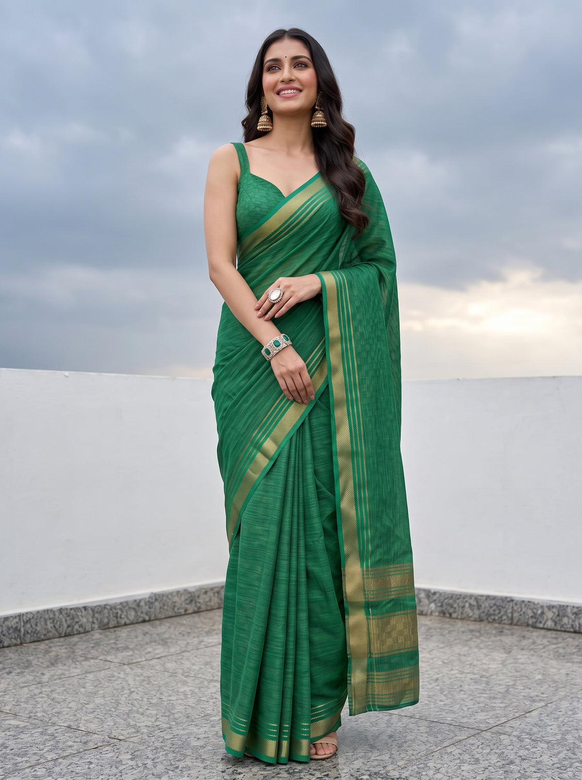 MIMOSA Rama Mysore Silk Crepe Saree — pose 5 styling detail