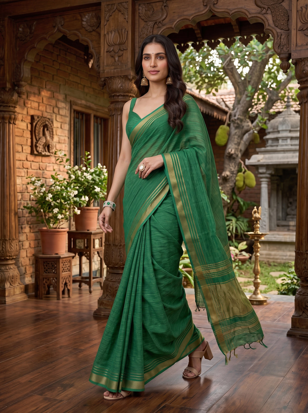 MIMOSA Rama Mysore Silk Crepe Saree — pose 6 styling detail