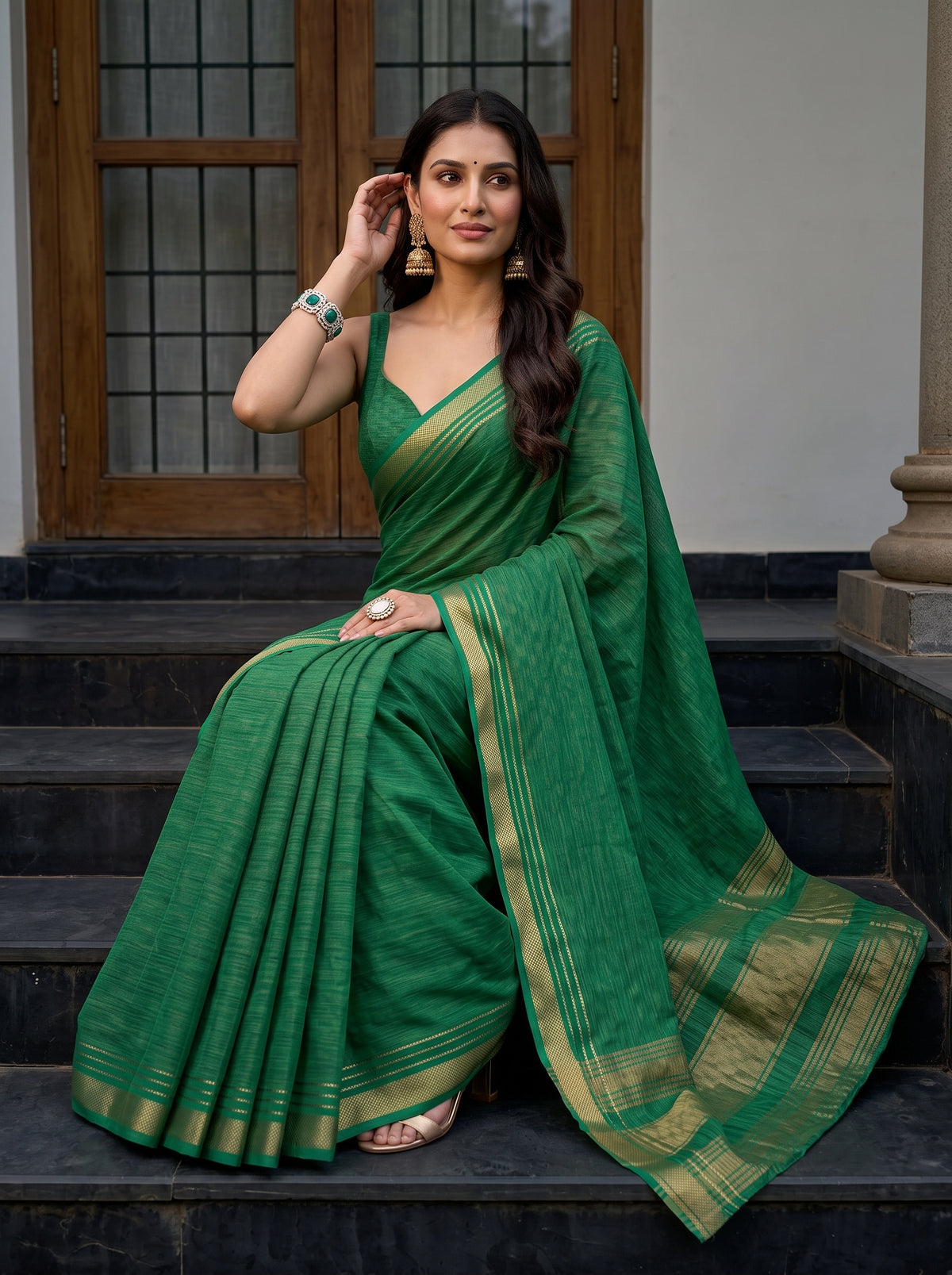 MIMOSA Rama Mysore Silk Crepe Saree — pose 8 styling detail