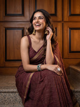MIMOSA Wine Mysore Silk Crepe Saree — pose 10 styling detail