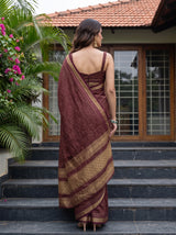 MIMOSA Wine Mysore Silk Crepe Saree — Saree shot with pallu and body detail