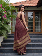 MIMOSA Wine Mysore Silk Crepe Saree — pose 7 styling detail