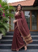 MIMOSA Wine Mysore Silk Crepe Saree — pose 9 styling detail
