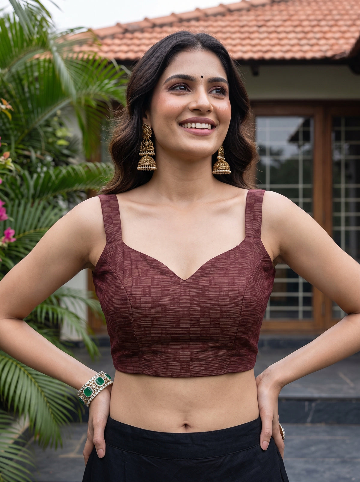 MIMOSA Wine Mysore Silk Crepe Saree — blouse close-up
