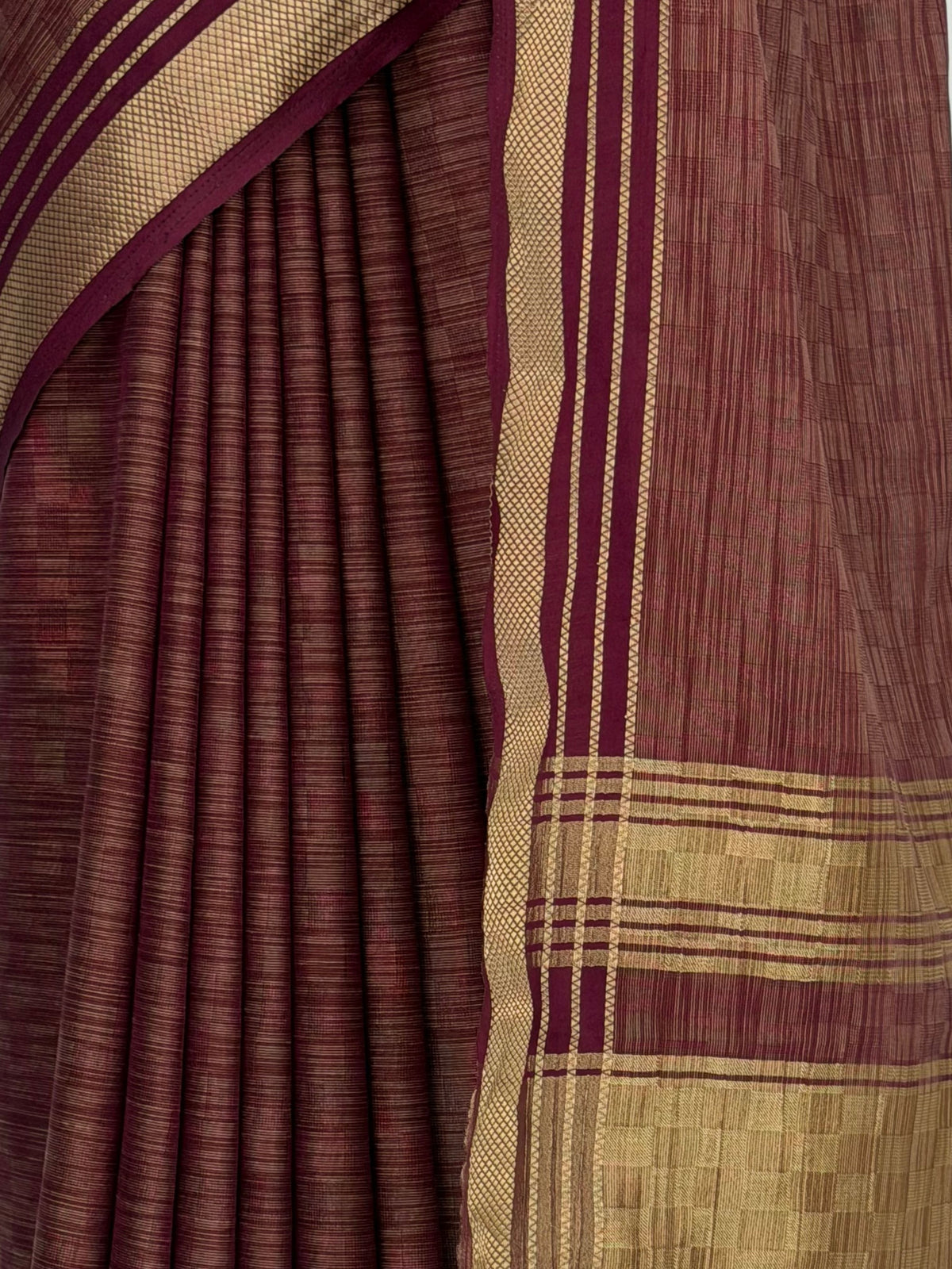 MIMOSA Wine Mysore Silk Crepe Saree — fleets shot full lifestyle