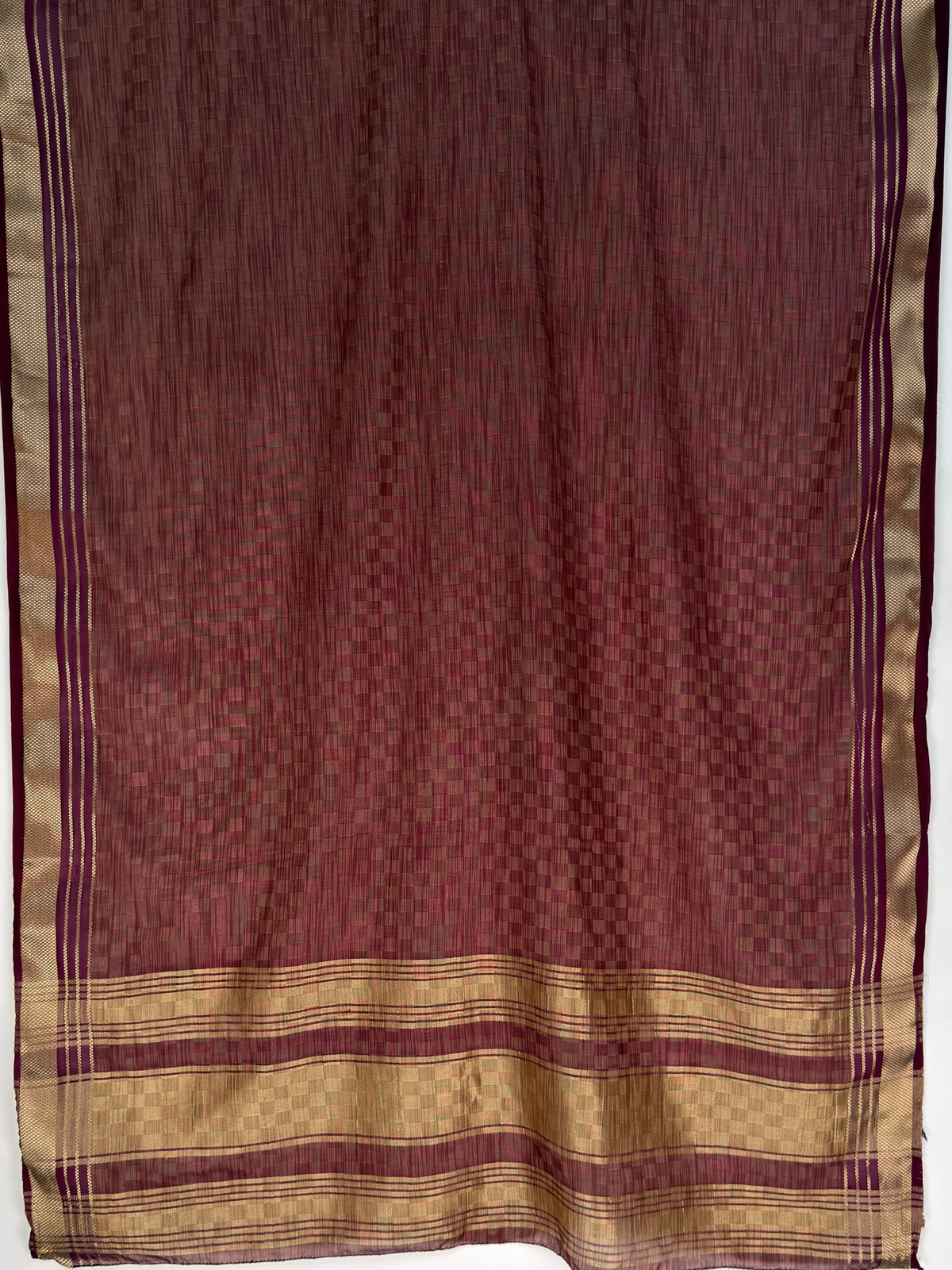 MIMOSA Wine Mysore Silk Crepe Saree — pallu and zari work detail
