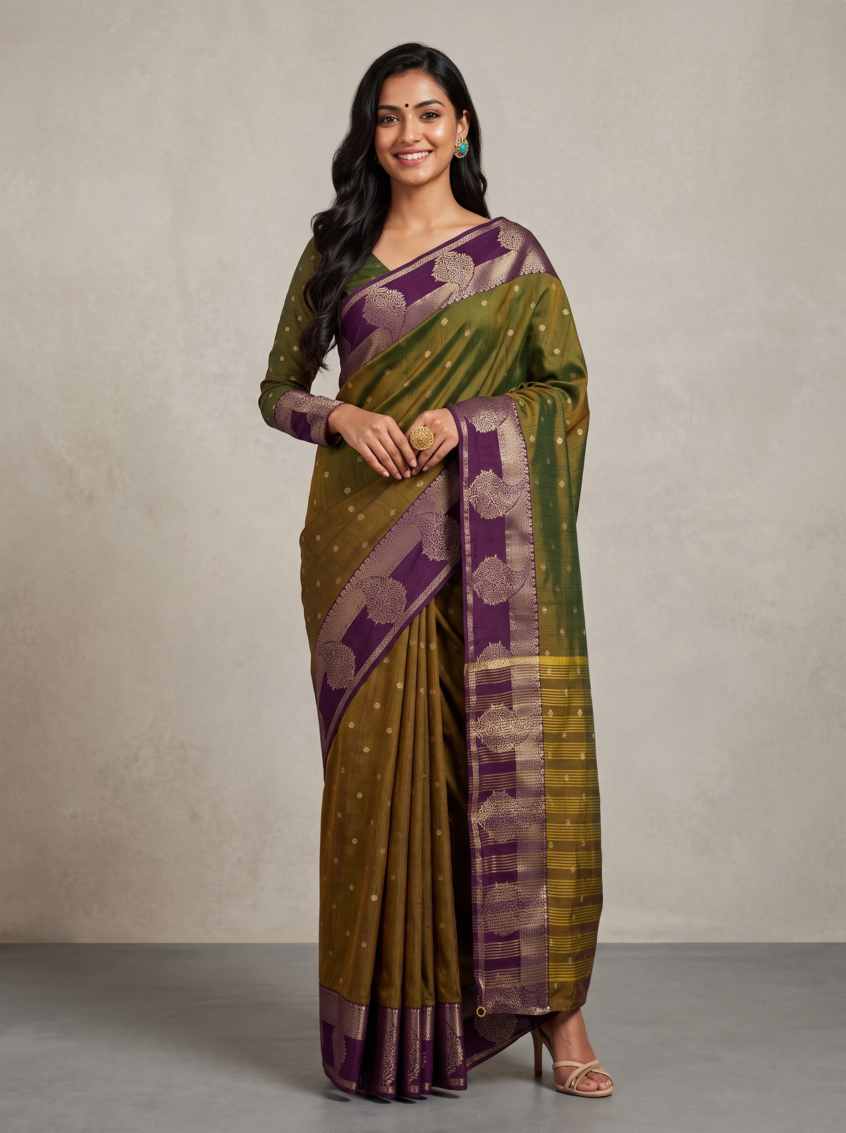 MIMOSA Jamun Banarasi Saree — front view on mannequin