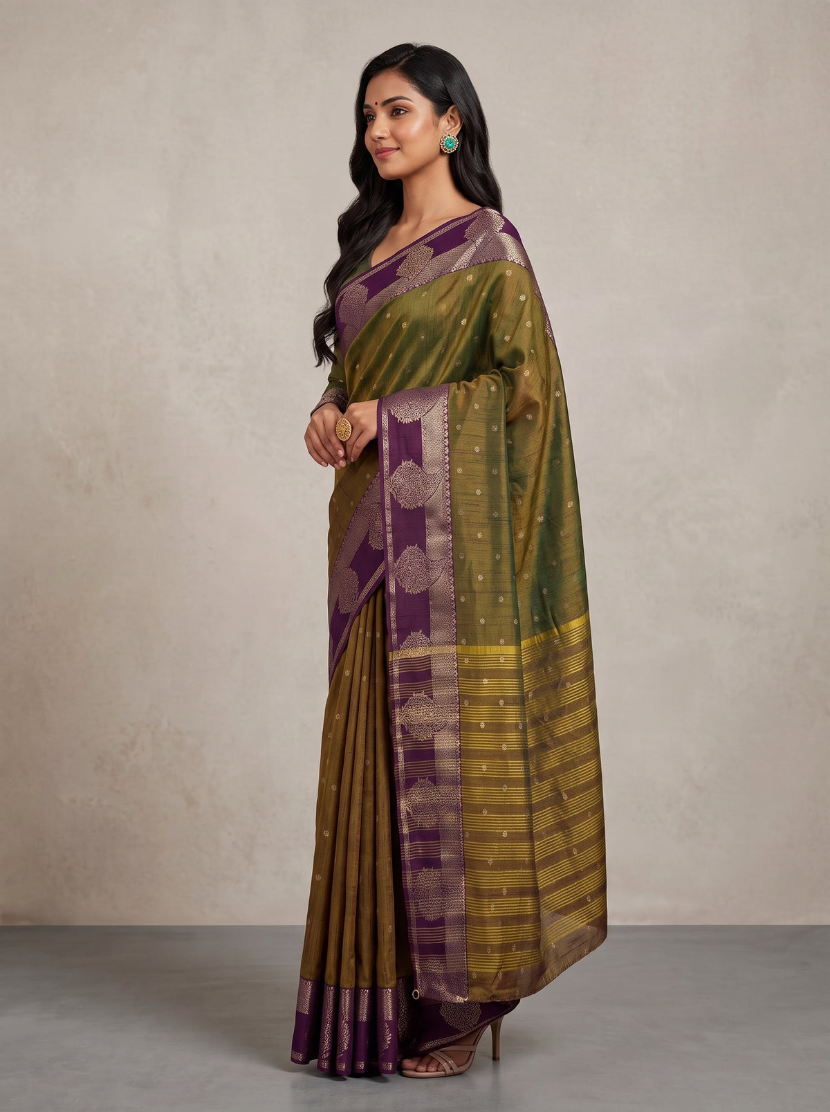 MIMOSA Jamun Banarasi Saree — pose 3 styling detail