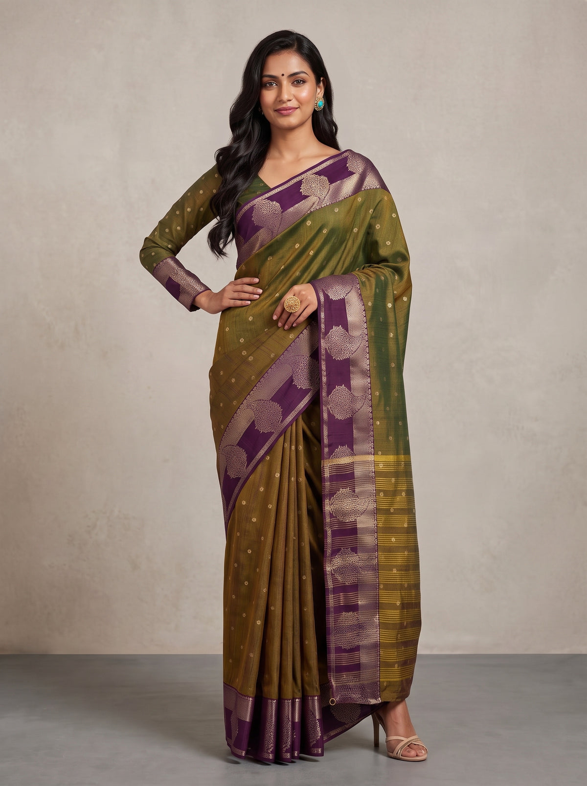 MIMOSA Jamun Banarasi Saree — pose 4 styling detail