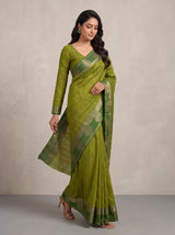 MIMOSA Olive Banarasi Saree — pose 6 styling detail