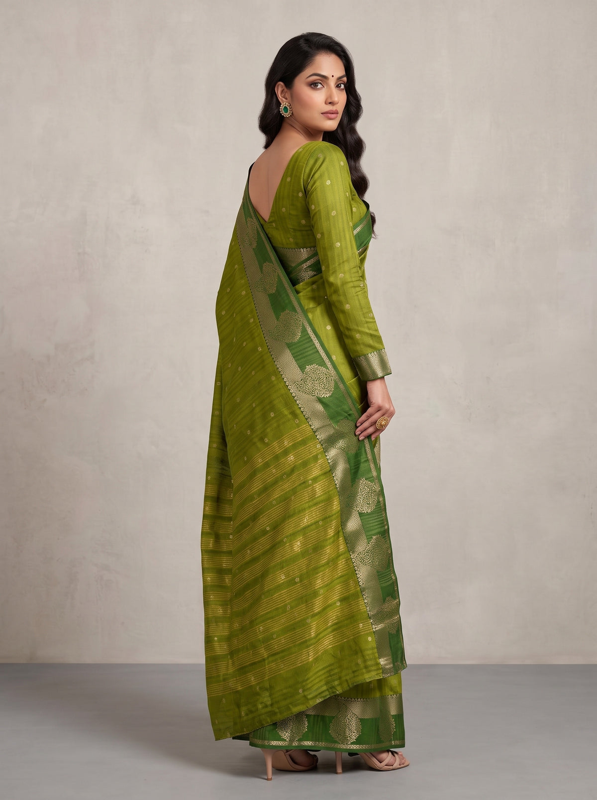 MIMOSA Olive Banarasi Saree — pose 7 styling detail