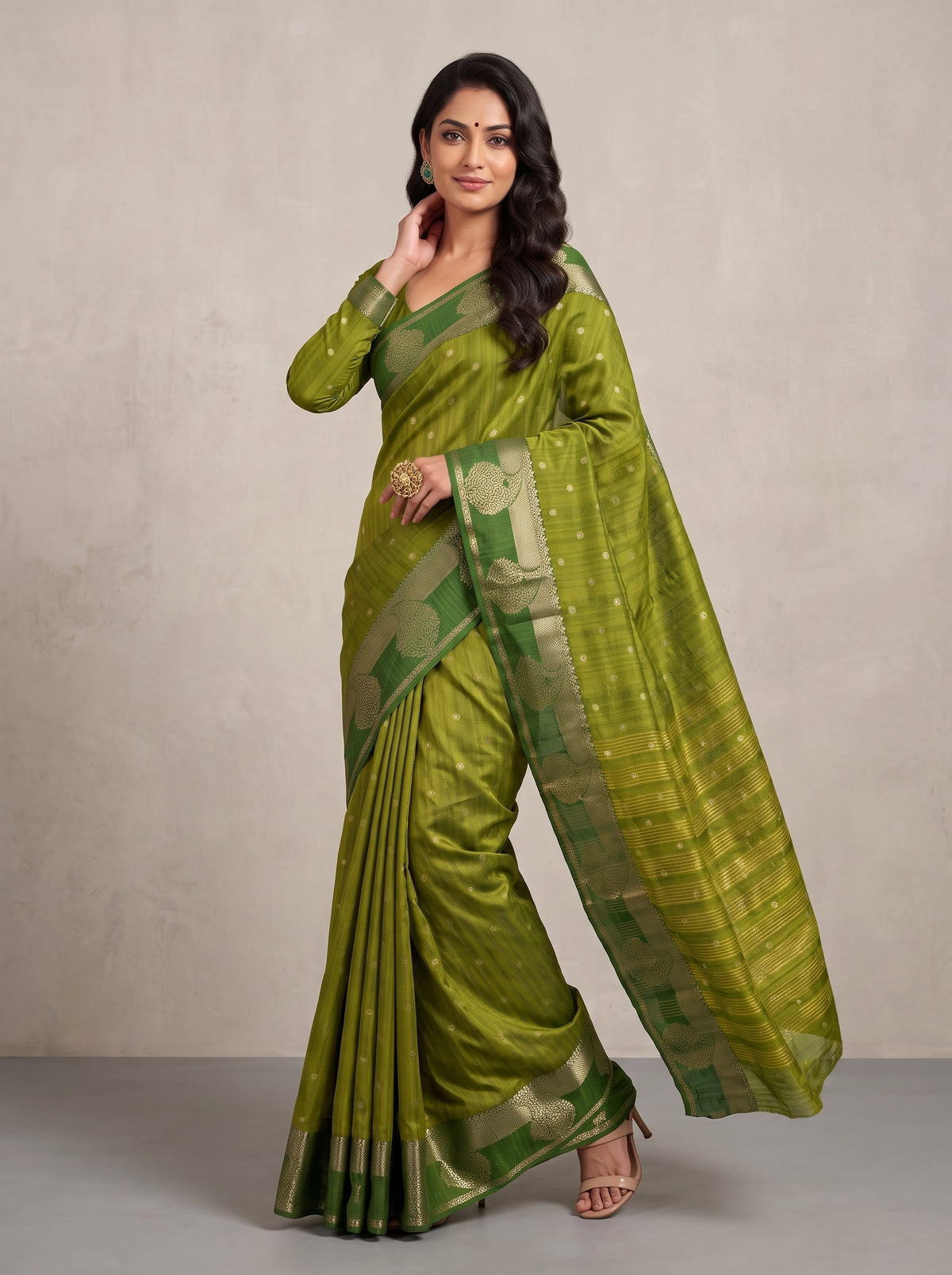 MIMOSA Olive Banarasi Saree — pose 9 styling detail