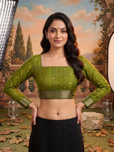 MIMOSA Olive Banarasi Saree — blouse close-up