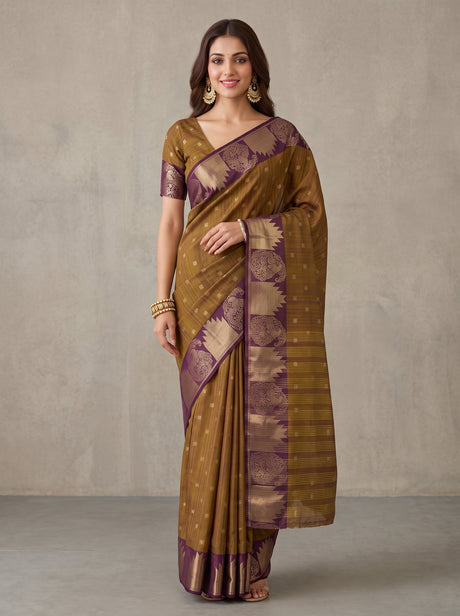 MIMOSA Jamun Banarasi Raw Silk Saree — Model lifestyle pose
