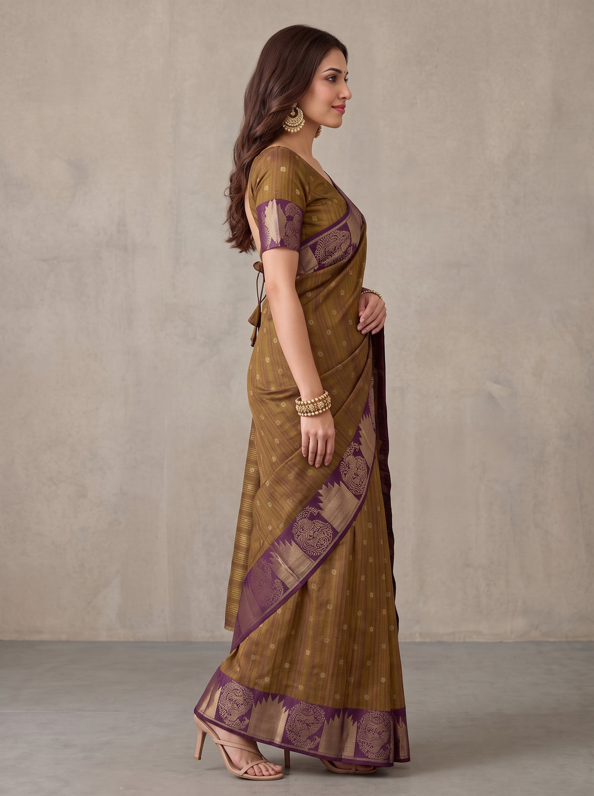 MIMOSA Jamun Banarasi Raw Silk Saree — pose 3 styling detail