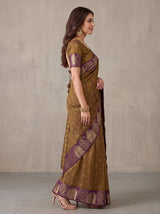 MIMOSA Jamun Banarasi Raw Silk Saree — pose 3 styling detail